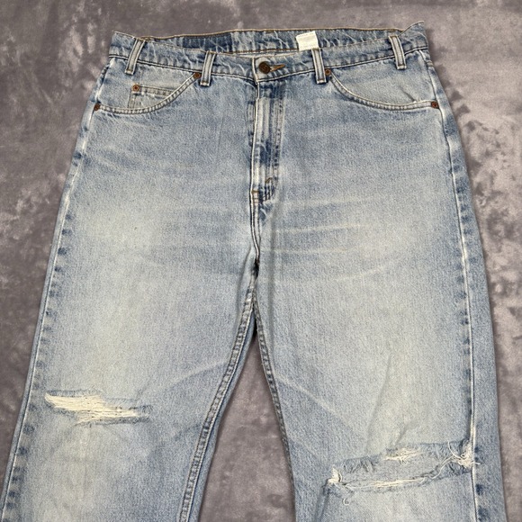 Vtg‎ Levis 505 Orange Tab Jeans Mens 36x32 Blue Light Distressed Grunge Raw Hem